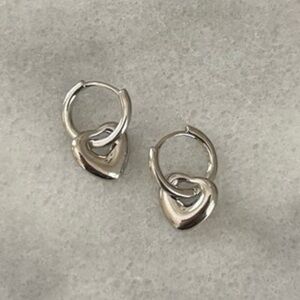 Sterling Silver Bubble Heart Charm Dangle Huggie Hoop Earrings

Brand New